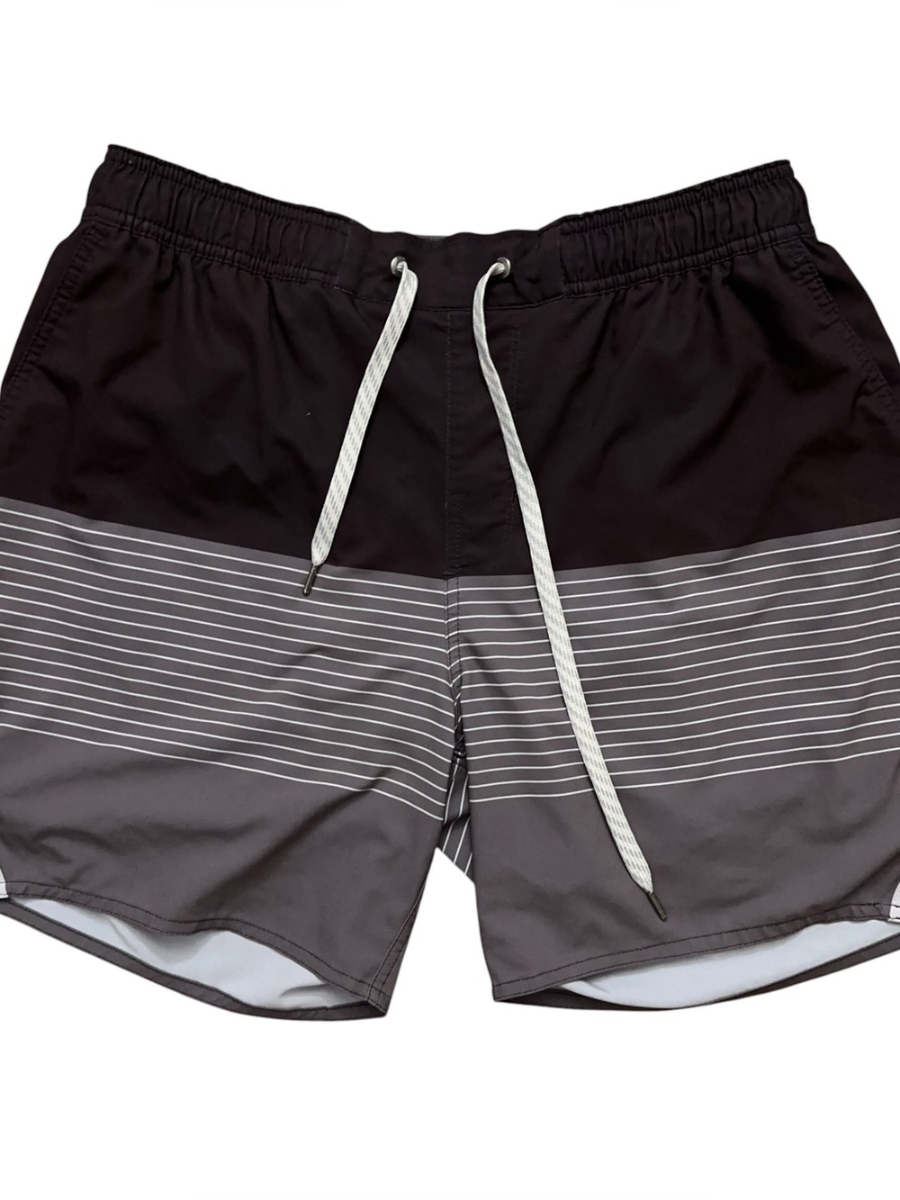 Vuori Trail Shorts 2.0 Mens L Lined Running Drawstring Zip Pocket Brown Striped